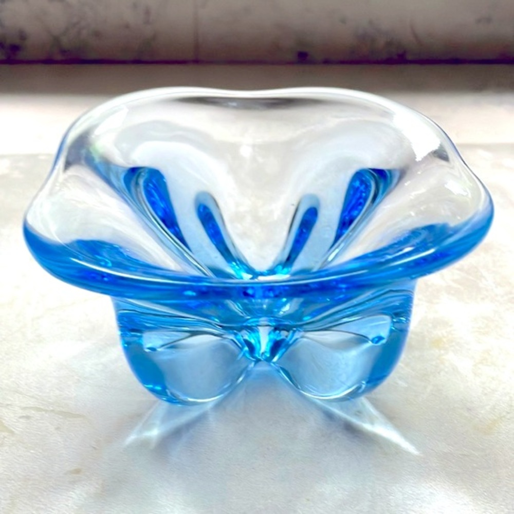 Duncan Miller Tiffin Copen Blue Vintage Low Bowl Abstract Canterbury Pattern EUC